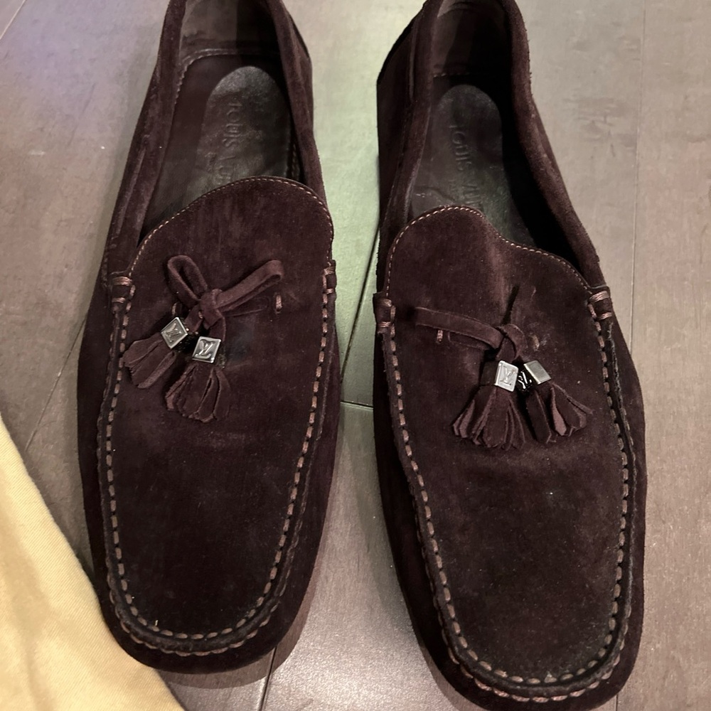 Louis Vuitton Brown Suede Shoes Moccasin Size 8.5 Excellent Condition Tassel - Picture 4 of 11